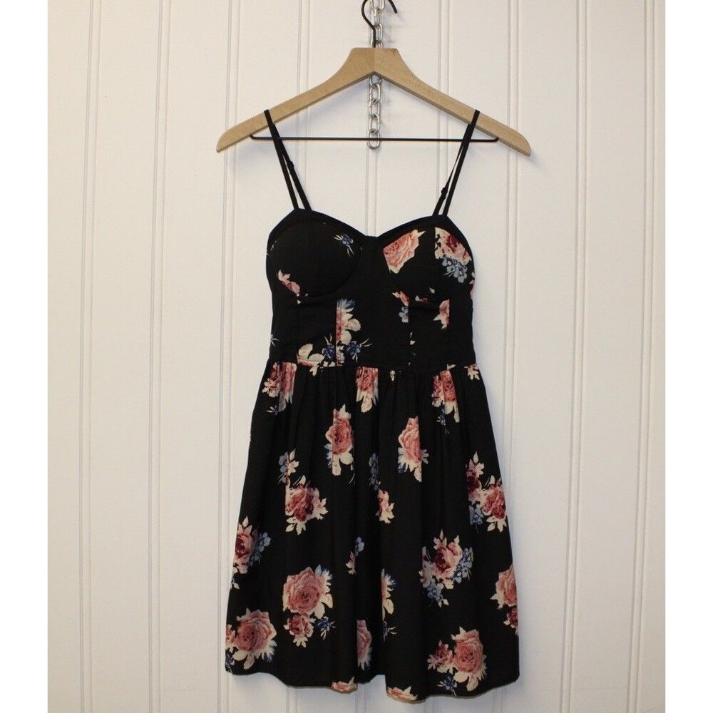 Band of Gypsies‎ Dress Womens Floral Black Whimsy Spaghetti Strap Y2K Size S